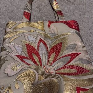 Luxurious Red and Gold Embroidered Tote